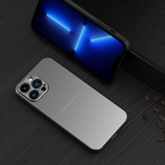 For iPhone 13 Pro R-JUST RJ-52 3-Line Style Metal TPU Shockproof Protective Case (Silver)