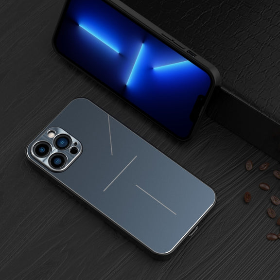 For iPhone 12 R-JUST RJ-52 3-Line Style Metal TPU Shockproof Protective Case(Blue)