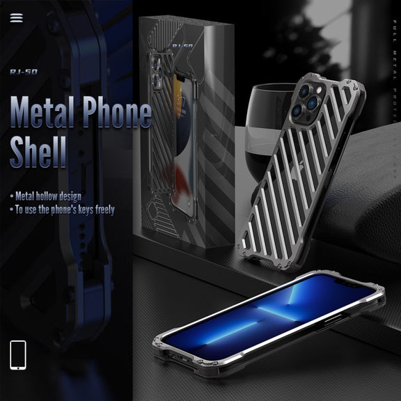 For iPhone 13 R-JUST RJ-50 Hollow Breathable Armor Metal Shockproof Protective Case(Silver Grey)