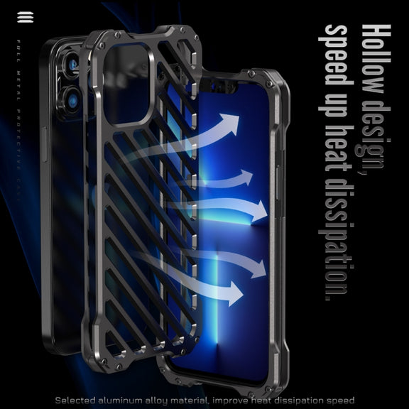 For iPhone 13 R-JUST RJ-50 Hollow Breathable Armor Metal Shockproof Protective Case(Silver Grey)