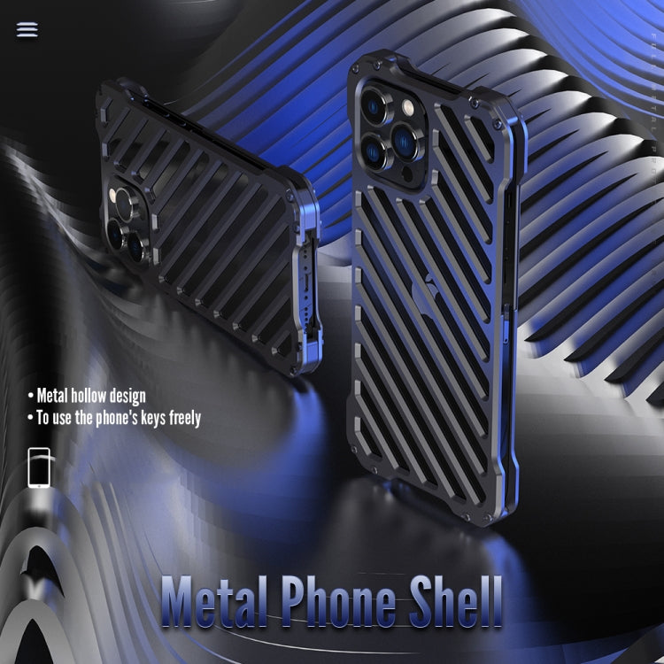 For iPhone 13 Pro R-JUST RJ-50 Hollow Breathable Armor Metal Shockproof Protective Case(Silver Grey)