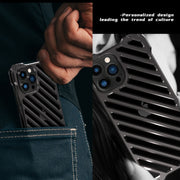 For iPhone 13 Pro Max R-JUST RJ-50 Hollow Breathable Armor Metal Shockproof Protective Case(Silver Grey)