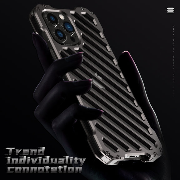 For iPhone 13 Pro Max R-JUST RJ-50 Hollow Breathable Armor Metal Shockproof Protective Case(Silver Grey)