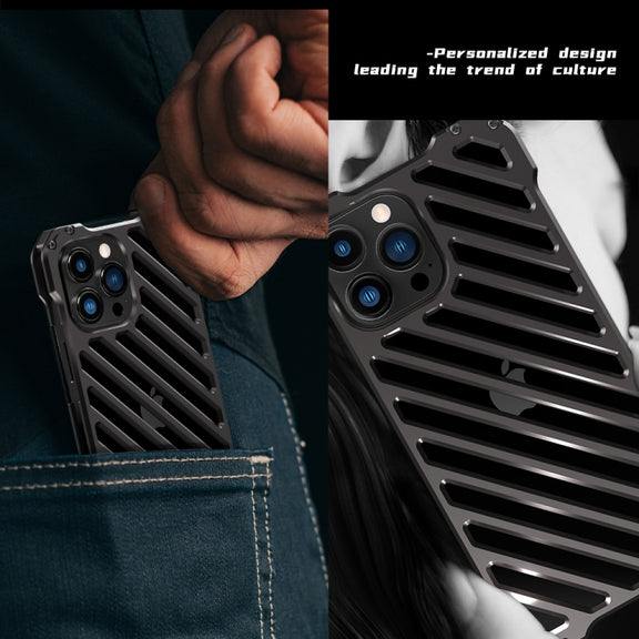 For iPhone 12 Pro Max R-JUST RJ-50 Hollow Breathable Armor Metal Shockproof Protective Case(Silver Grey)