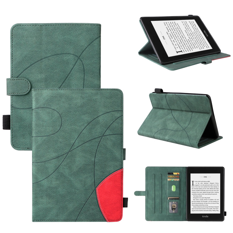 For Amazon Kindle Paperwhite 4 / 3 / 2 / 1 Dual-color Splicing Horizontal Flip PU Leather Case with Holder & Card Slots & Sleep / Wake-up Function(Green)