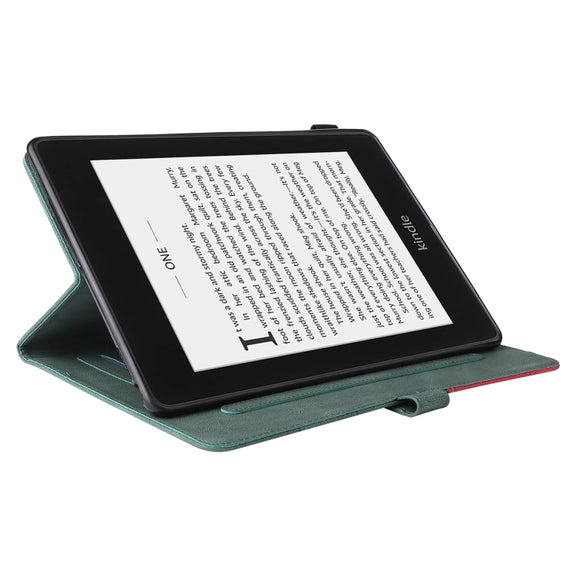 For Amazon Kindle Paperwhite 4 / 3 / 2 / 1 Dual-color Splicing Horizontal Flip PU Leather Case with Holder & Card Slots & Sleep / Wake-up Function(Green)
