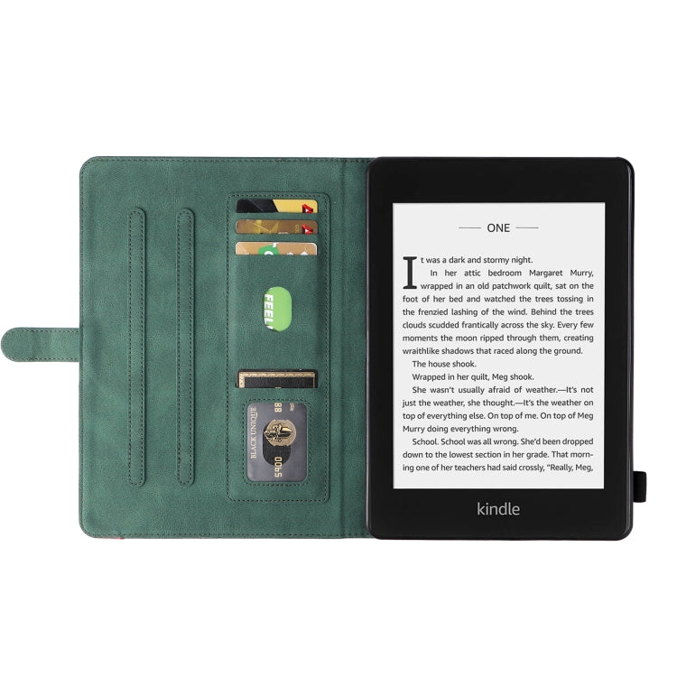 For Amazon Kindle Paperwhite 4 / 3 / 2 / 1 Dual-color Splicing Horizontal Flip PU Leather Case with Holder & Card Slots & Sleep / Wake-up Function(Green)