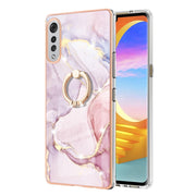 For LG Velvet 4G & 5G / G9 Velvet Electroplating Marble Pattern IMD TPU Shockproof Case with Ring Holder(Rose Gold 005)