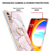 For LG Velvet 4G & 5G / G9 Velvet Electroplating Marble Pattern IMD TPU Shockproof Case with Ring Holder(Rose Gold 005)