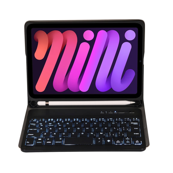 A06BS Ultra-thin Backlight Bluetooth Keyboard Leather Tablet Case with Holder & Pen Slot For iPad mini 6 / mini 7(Black)