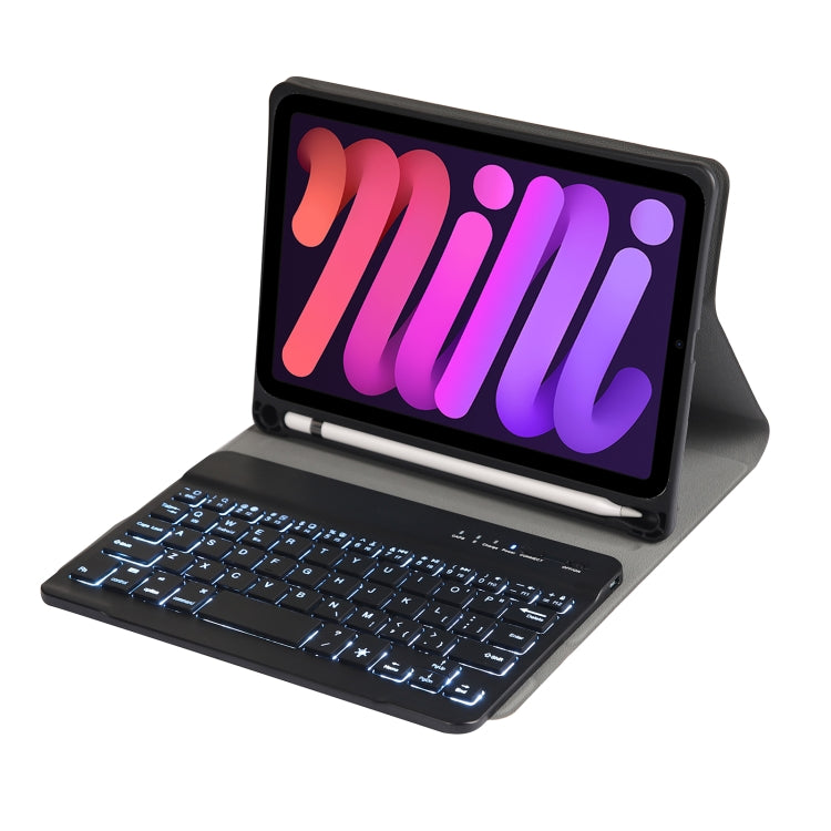 A06BS Ultra-thin Backlight Bluetooth Keyboard Leather Tablet Case with Holder & Pen Slot For iPad mini 6 / mini 7(Black)