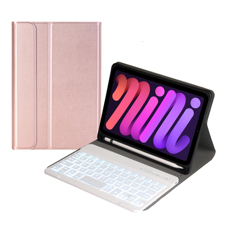A06BS Ultra-thin Backlight Bluetooth Keyboard Leather Tablet Case with Holder & Pen Slot For iPad mini 6 / mini 7(Rose Gold)