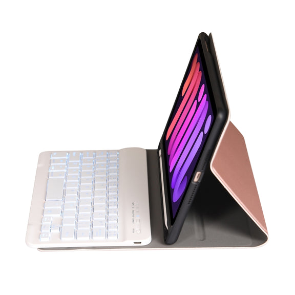 A06BS Ultra-thin Backlight Bluetooth Keyboard Leather Tablet Case with Holder & Pen Slot For iPad mini 6 / mini 7(Rose Gold)