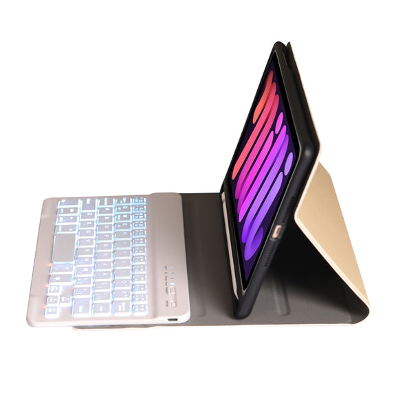 A06BS Ultra-thin Backlight Bluetooth Keyboard Leather Tablet Case with Holder & Pen Slot For iPad mini 6 / mini 7(Gold)