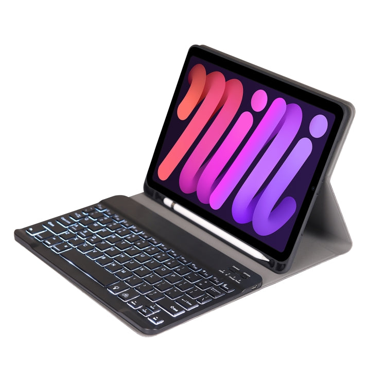 A06BS Ultra-thin Backlight Bluetooth Keyboard Leather Tablet Case with Holder & Pen Slot For iPad mini 6 / mini 7(Dark Blue)