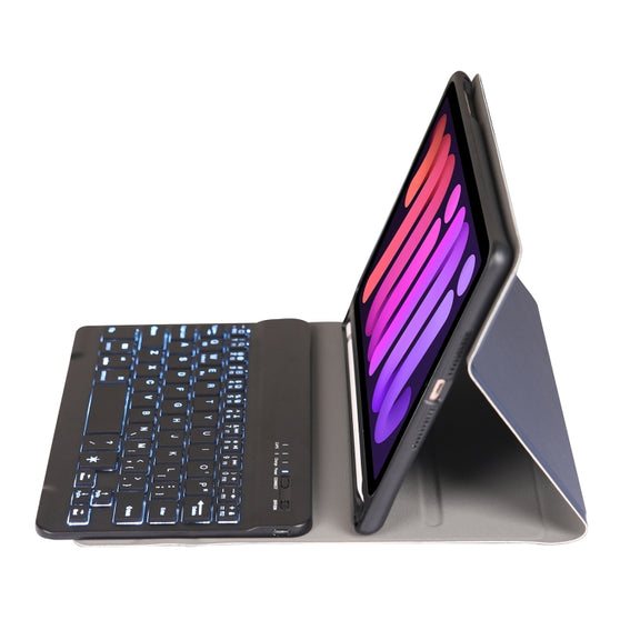 A06BS Ultra-thin Backlight Bluetooth Keyboard Leather Tablet Case with Holder & Pen Slot For iPad mini 6 / mini 7(Dark Blue)