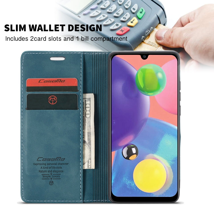 For Galaxy A70s CaseMe-013 Multifunctional Horizontal Flip Leather Case with Card Slot & Holder & Wallet(Blue)