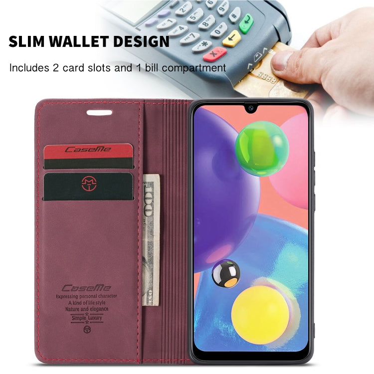 For Galaxy A70s CaseMe-013 Multifunctional Horizontal Flip Leather Case with Card Slot & Holder & Wallet(Wine Red)