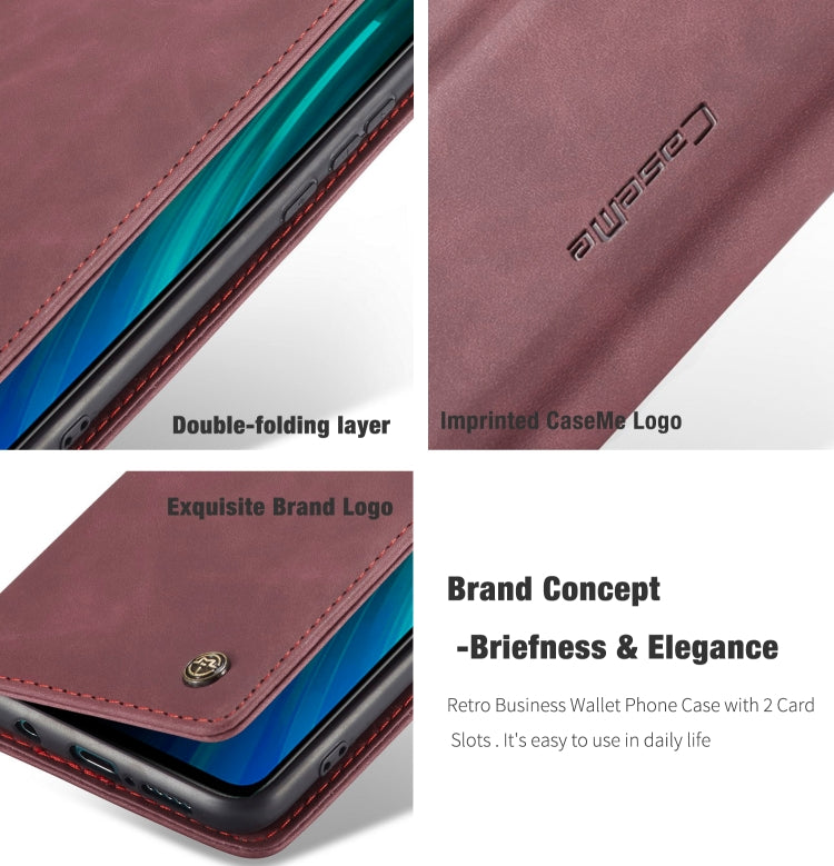 For Xiaomi Redmi Note 8 Pro CaseMe-013 Multifunctional Horizontal Flip Leather Case with Card Slot & Holder & Wallet(Wine Red)