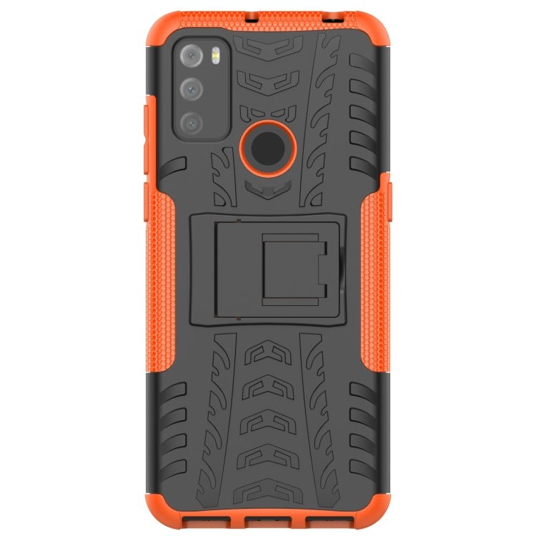 For Alcatel 3L (2021) Tire Texture Shockproof TPU+PC Protective Case with Holder(Orange)