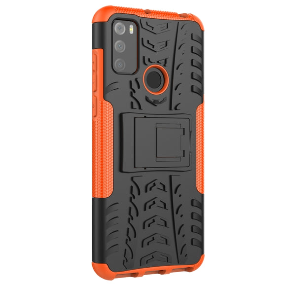 For Alcatel 3L (2021) Tire Texture Shockproof TPU+PC Protective Case with Holder(Orange)