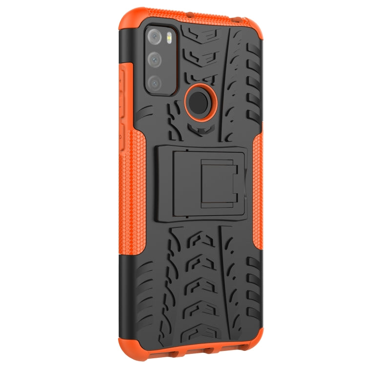 For Alcatel 3L (2021) Tire Texture Shockproof TPU+PC Protective Case with Holder(Orange)