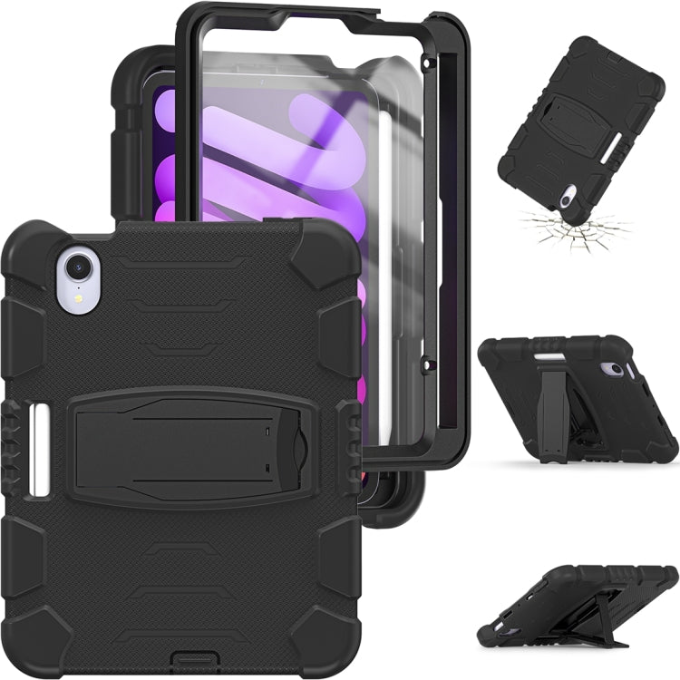 For iPad mini 6 3-Layer Protection Screen Frame + PC + Silicone Shockproof Combination Tablet Case with Holder(Black+Black)