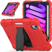 For iPad mini 6 / mini 2024 Tri-Layer Protection Screen Frame Heavy Duty PC Hybrid Silicone Case with Holder(Red+Black)