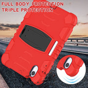 For iPad mini 6 / mini 2024 Tri-Layer Protection Screen Frame Heavy Duty PC Hybrid Silicone Case with Holder(Red+Black)