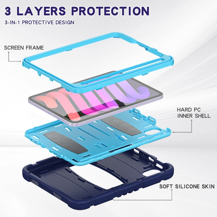 For iPad mini 6 3-Layer Protection Screen Frame + PC + Silicone Shockproof Combination Tablet Case with Holder(NavyBlue+Blue)