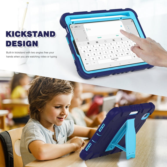 For iPad mini 6 3-Layer Protection Screen Frame + PC + Silicone Shockproof Combination Tablet Case with Holder(NavyBlue+Blue)