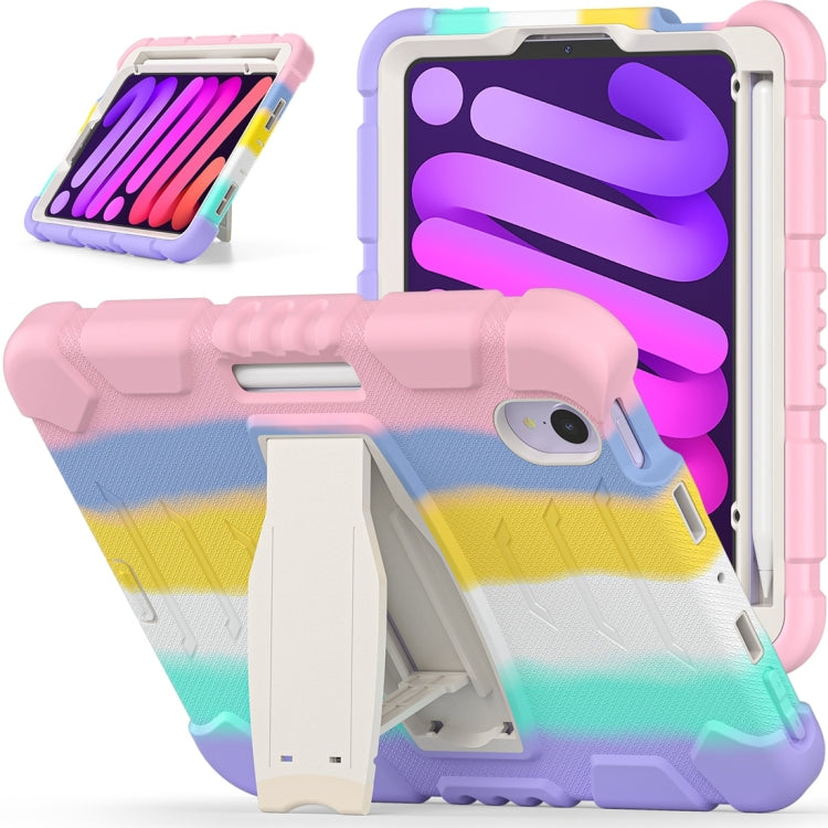 For iPad mini 6 3-Layer Protection Screen Frame + PC + Silicone Shockproof Combination Tablet Case with Holder(Colorful Pink)