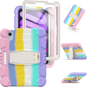 For iPad mini 6 3-Layer Protection Screen Frame + PC + Silicone Shockproof Combination Tablet Case with Holder(Colorful Pink)