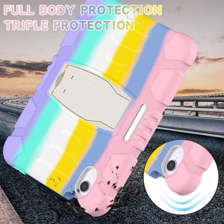 For iPad mini 6 3-Layer Protection Screen Frame + PC + Silicone Shockproof Combination Tablet Case with Holder(Colorful Pink)