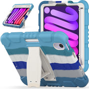 For iPad mini 6 3-Layer Protection Screen Frame + PC + Silicone Shockproof Combination Tablet Case with Holder(Colorful Blue)