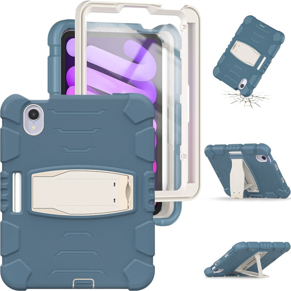 For iPad mini 6 3-Layer Protection Screen Frame + PC + Silicone Shockproof Combination Tablet Case with Holder(Cornflower Blue)