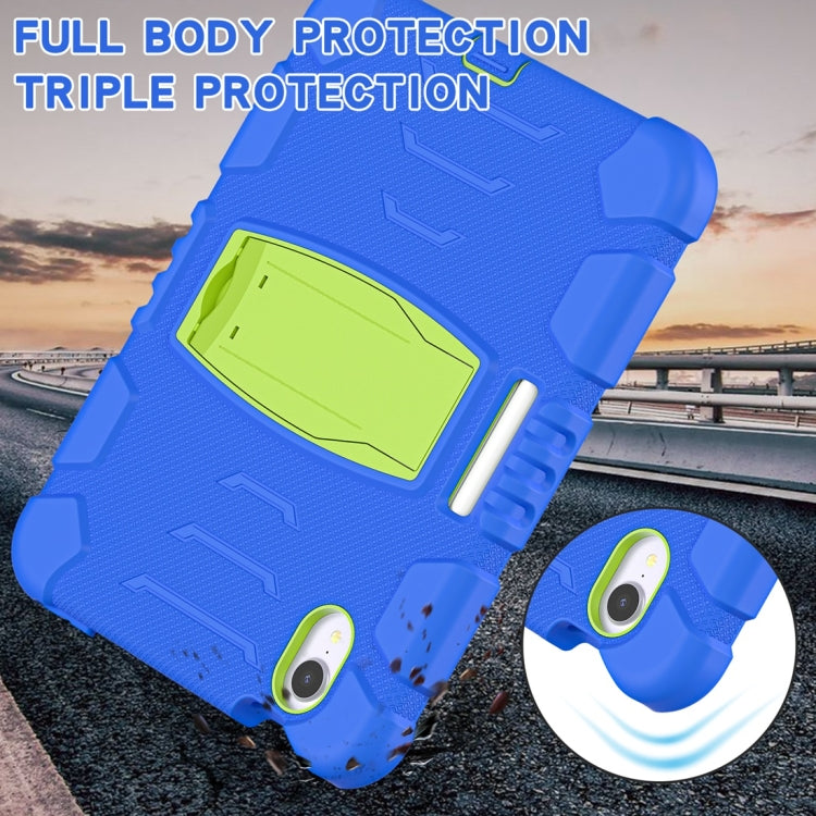 For iPad mini 6 / mini 2024 Tri-Layer Protection Screen Frame Heavy Duty PC Hybrid Silicone Case with Holder(Blue+Lime)
