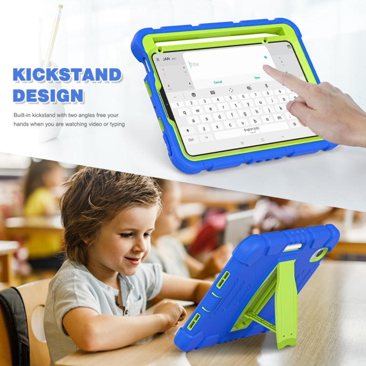 For iPad mini 6 / mini 2024 Tri-Layer Protection Screen Frame Heavy Duty PC Hybrid Silicone Case with Holder(Blue+Lime)