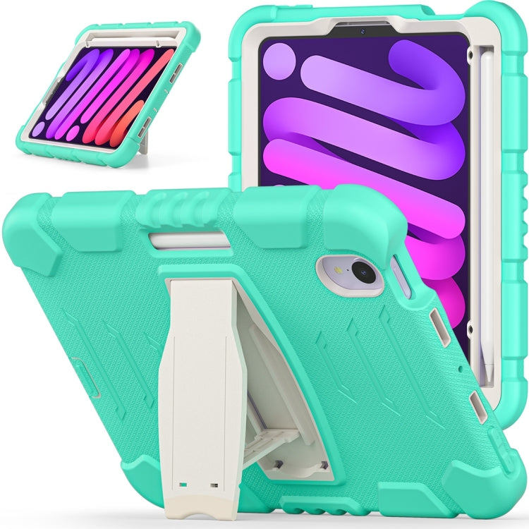 For iPad mini 6 3-Layer Protection Screen Frame + PC + Silicone Shockproof Combination Tablet Case with Holder(Mint Green)