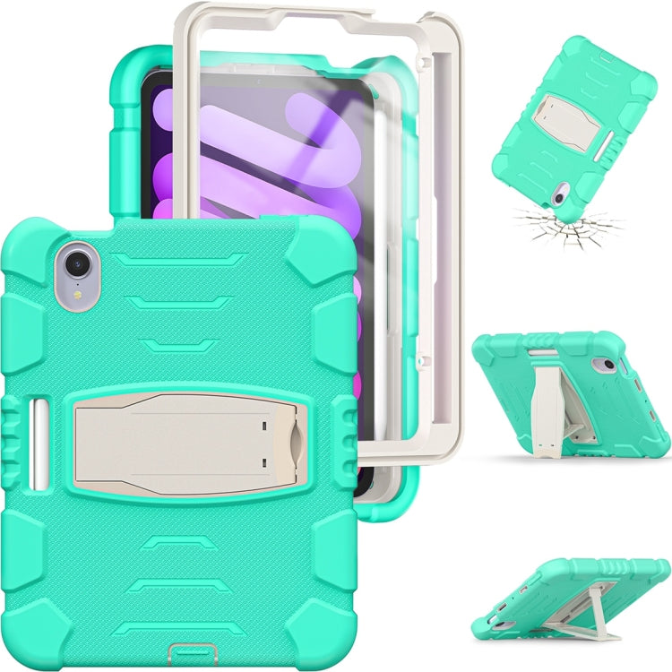 For iPad mini 6 3-Layer Protection Screen Frame + PC + Silicone Shockproof Combination Tablet Case with Holder(Mint Green)