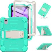 For iPad mini 6 3-Layer Protection Screen Frame + PC + Silicone Shockproof Combination Tablet Case with Holder(Mint Green)