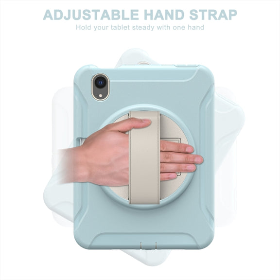 For iPad mini 6 360 Degree Rotation PC + TPU Protective Tablet Case with Holder & Hand-strap(Ice Blue)
