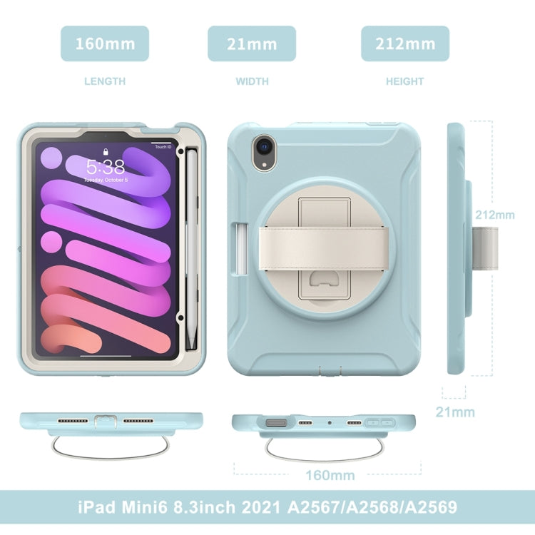 For iPad mini 6 360 Degree Rotation PC + TPU Protective Tablet Case with Holder & Hand-strap(Ice Blue)