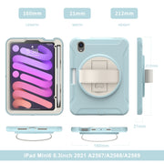 For iPad mini 6 360 Degree Rotation PC + TPU Protective Tablet Case with Holder & Hand-strap(Ice Blue)
