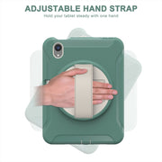 For iPad mini 6 360 Degree Rotation PC + TPU Protective Tablet Case with Holder & Hand-strap(Jade Green)