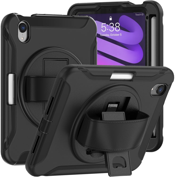For iPad mini 6 / mini 2024 360 Degree Rotation PC + TPU Protective Tablet Case with Holder & Hand-strap(Black)