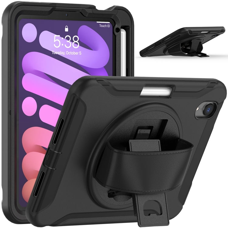 For iPad mini 6 / mini 2024 360 Degree Rotation PC + TPU Protective Tablet Case with Holder & Hand-strap(Black)