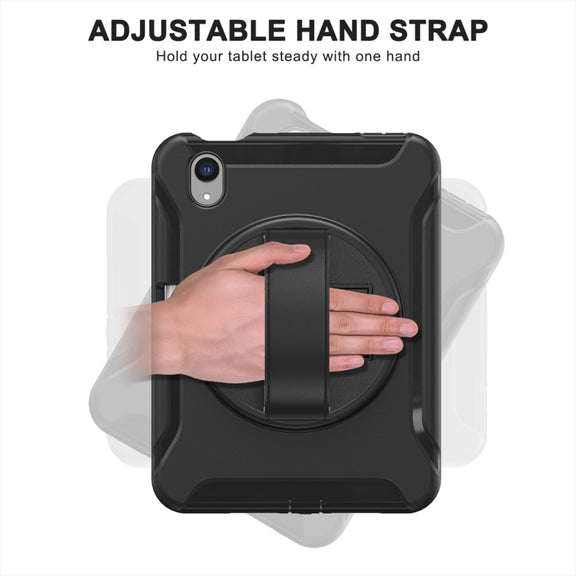 For iPad mini 6 / mini 2024 360 Degree Rotation PC + TPU Protective Tablet Case with Holder & Hand-strap(Black)