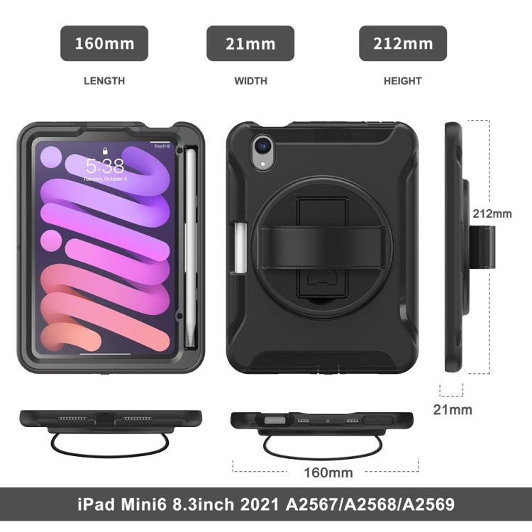 For iPad mini 6 / mini 2024 360 Degree Rotation PC + TPU Protective Tablet Case with Holder & Hand-strap(Black)