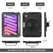 For iPad mini 6 / mini 2024 360 Degree Rotation PC + TPU Protective Tablet Case with Holder & Hand-strap(Black)